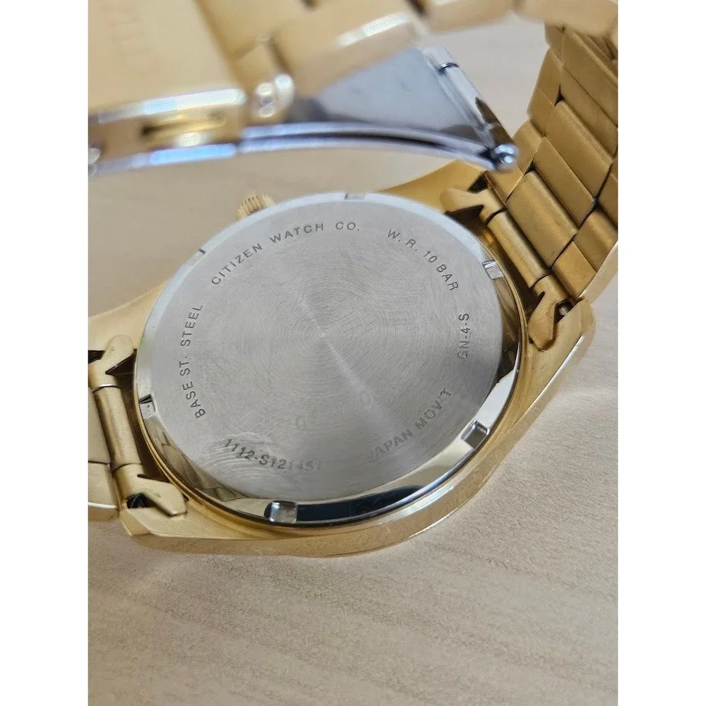 Citizen Quartz Mens Gold Tone Blue Dial Watch Stainless Steel Japan - Small Band